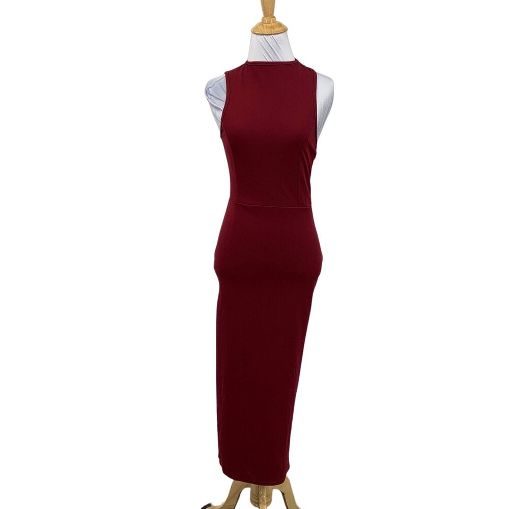 Nasty Gal Dress Womens 4 Wine Scoop Cut Out Asymmetric Bodycon Side Slit Midi